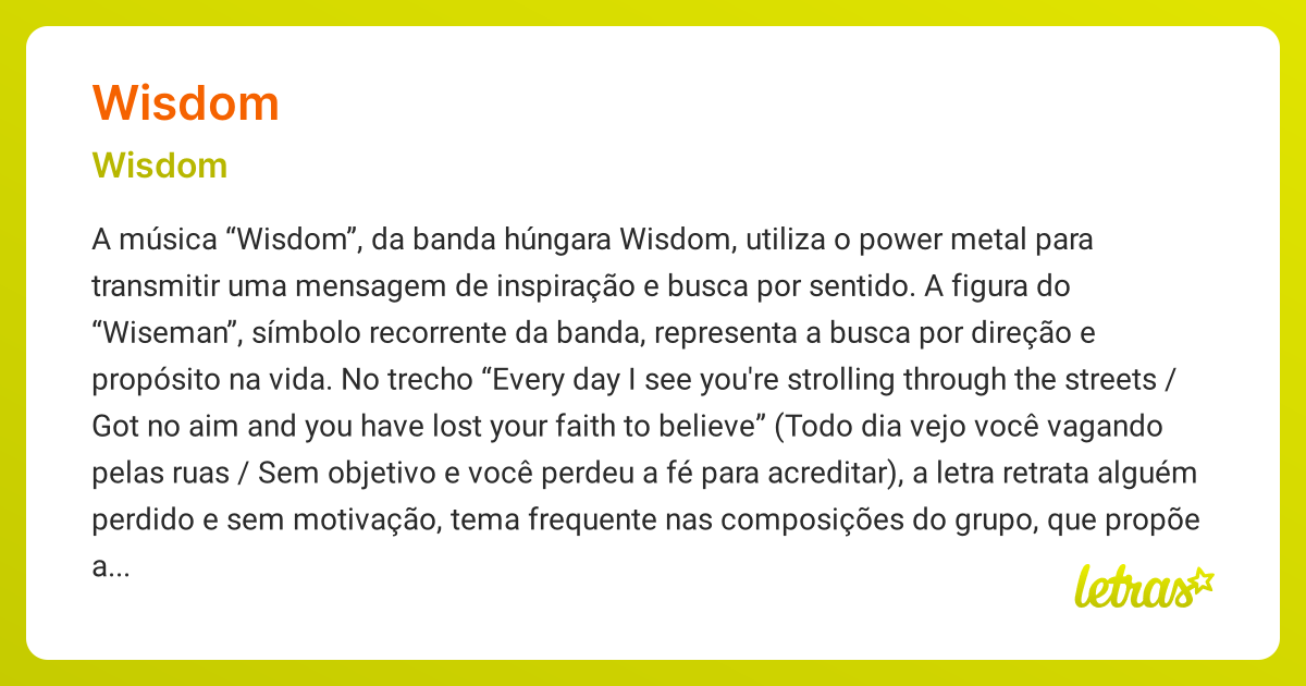 Significado da música WISDOM (Wisdom) - LETRAS.MUS.BR