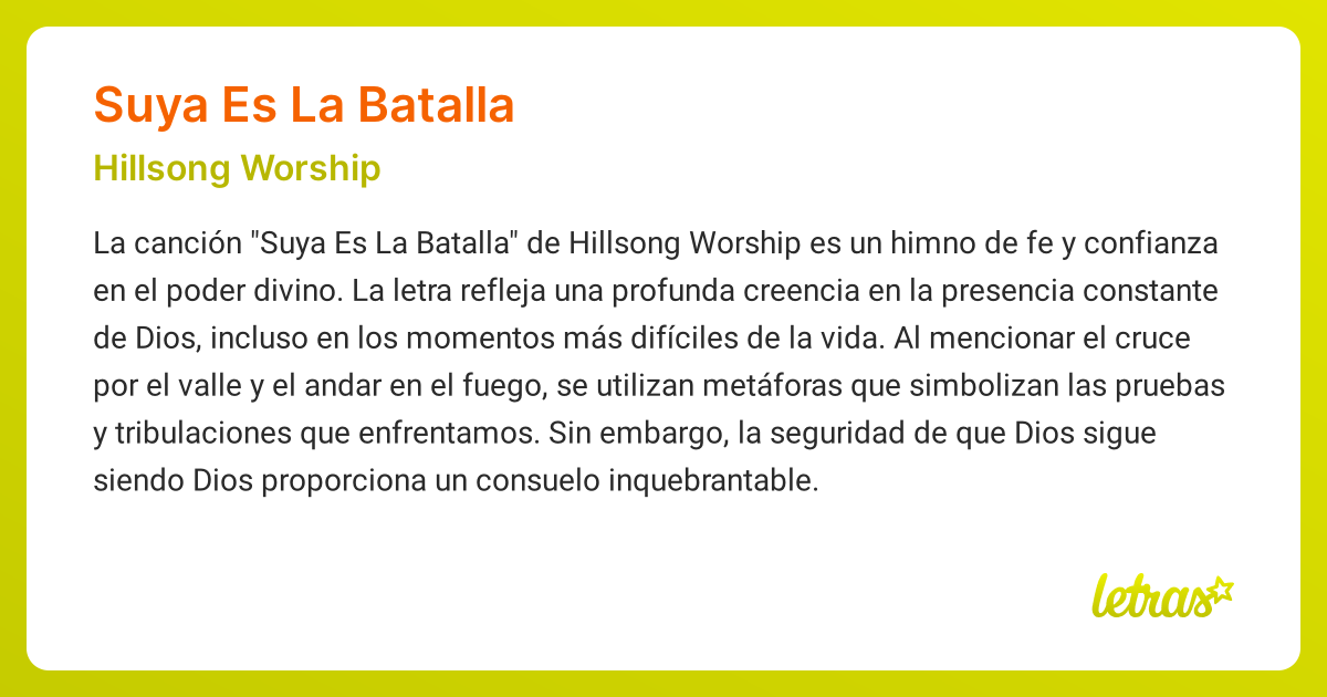 Significado de la canción SUYA ES LA BATALLA (Hillsong Worship ...