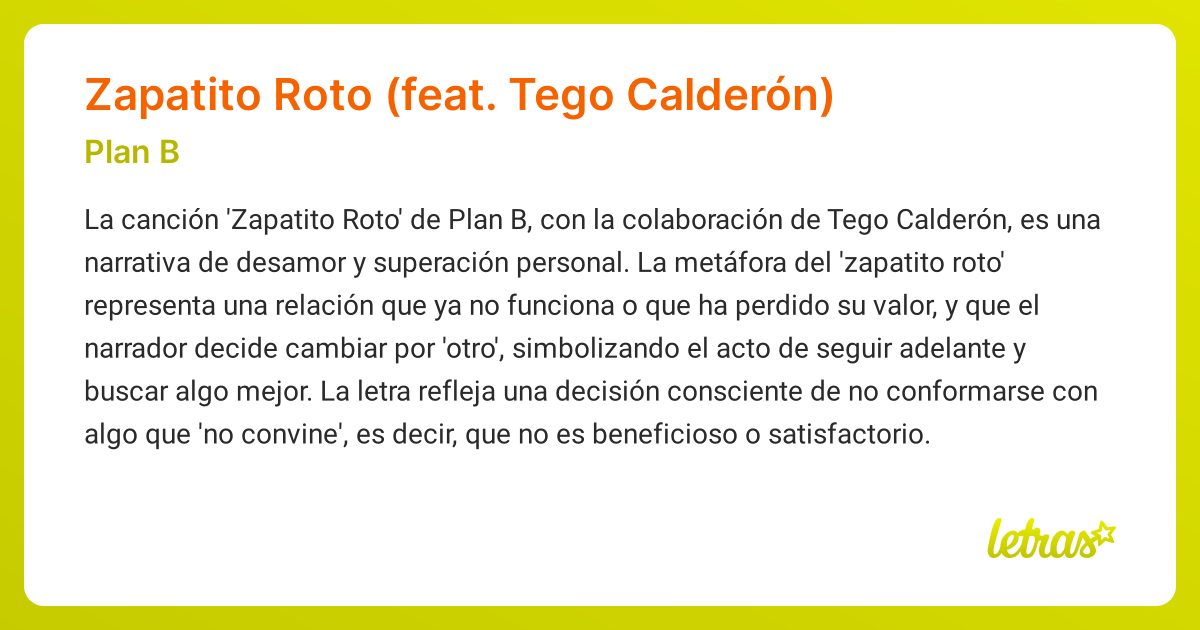 Significado de la canción Zapatito Roto (feat. Tego Calderón) (Plan B ...