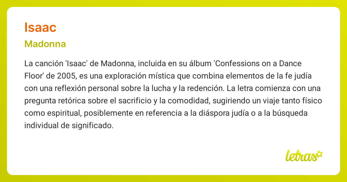 Significado de la canción ISAAC (Madonna) - LETRAS.COM