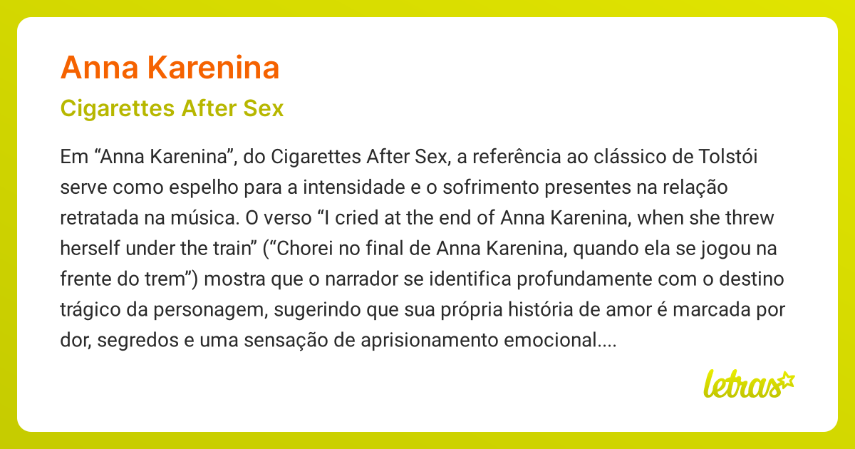 anna karenina cigarettes after meaning Significado da música ANNA KARENINA (Cigarettes After Sex)
