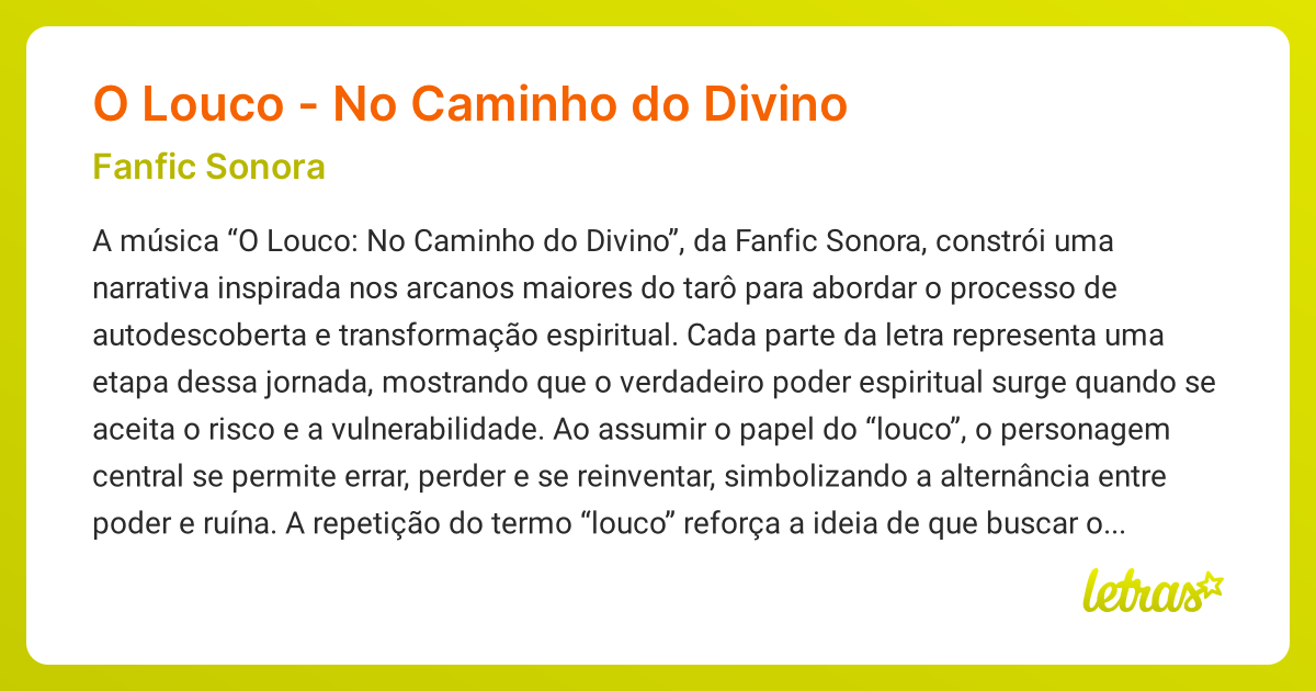 Significado da música O LOUCO - NO CAMINHO DO DIVINO (Fanfic Sonora ...