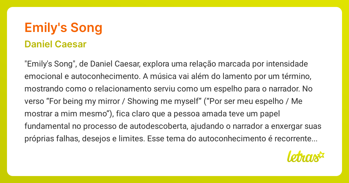 Significado da música EMILY'S SONG (Daniel Caesar) - LETRAS.MUS.BR