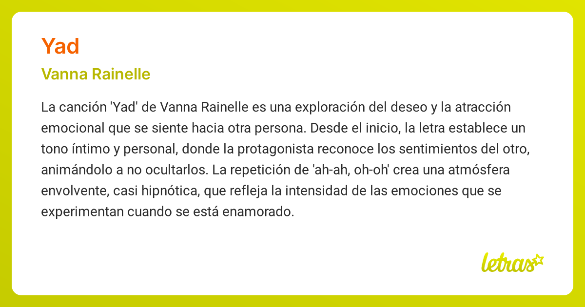 Significado de la canción YAD (ENGLISH VERSION) (Vanna Rainelle