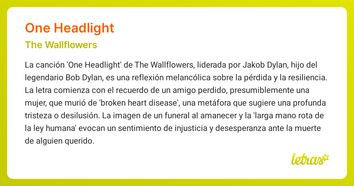 Significado de la canción ONE HEADLIGHT (The Wallflowers)