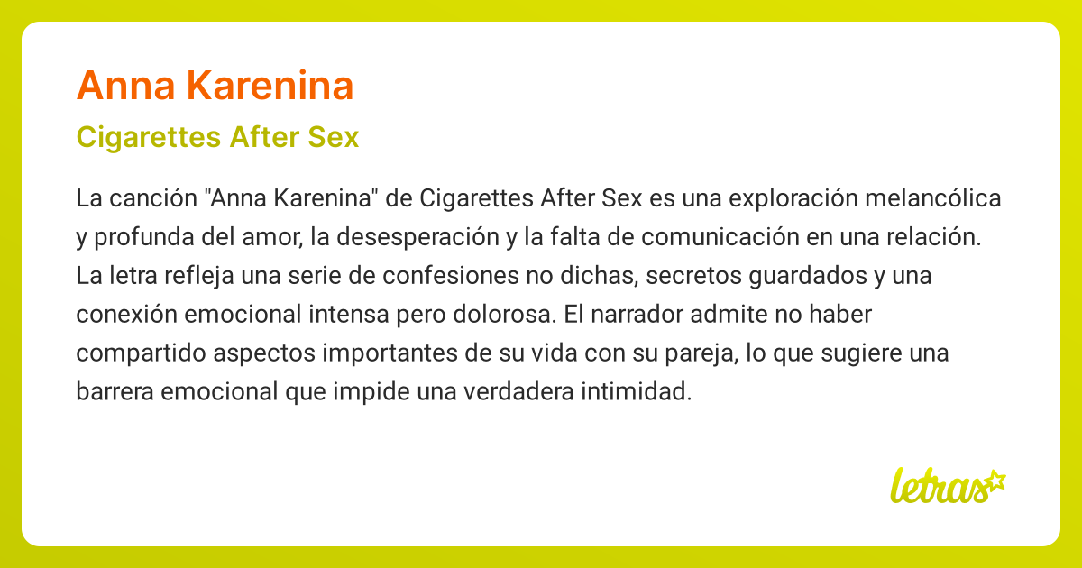 Significado de la canción ANNA KARENINA (Cigarettes After Sex)