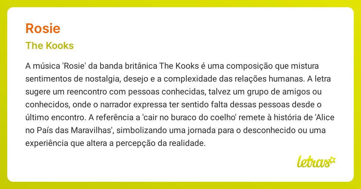 Significado da música ROSIE (The Kooks) - LETRAS.MUS.BR