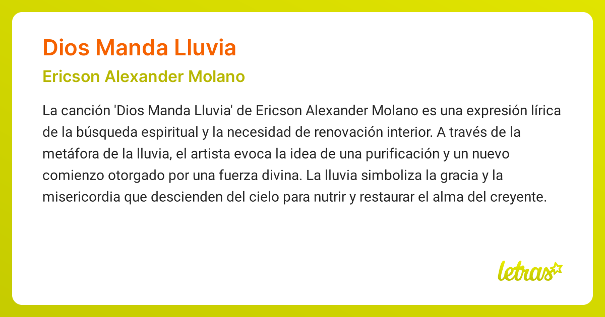 Significado de la canción DIOS MANDA LLUVIA (Ericson Alexander Molano ...