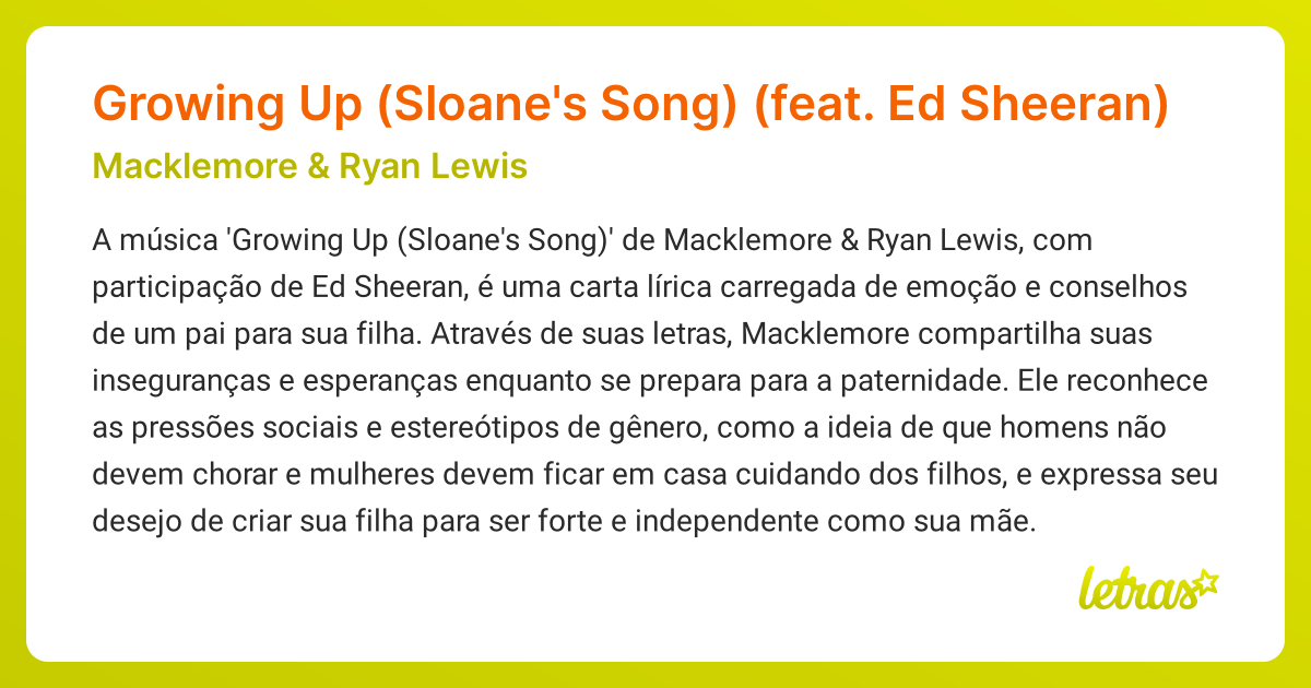 Significado Da Música Growing Up Sloanes Song Feat Ed Sheeran Macklemore And Ryan Lewis 6224