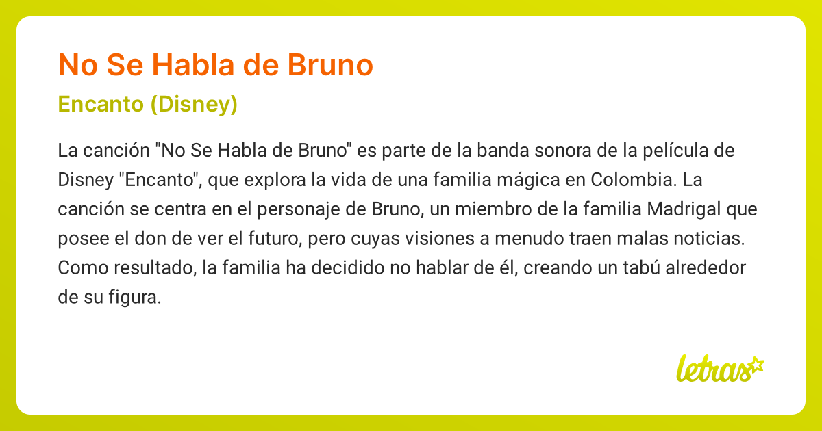 Significado de la canción NO SE HABLA DE BRUNO (Encanto (Disney ...