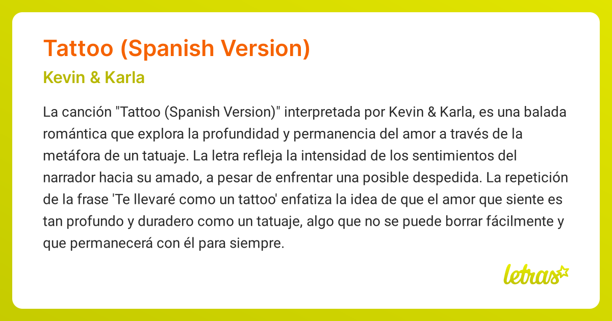 Significado de la canción TATTOO (SPANISH VERSION) (Kevin & Karla ...