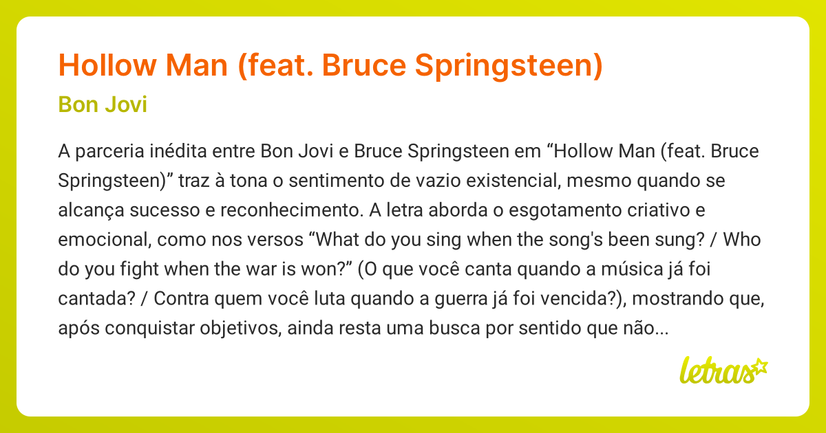 Significado da música Hollow Man (feat. Bruce Springsteen) (Bon Jovi ...