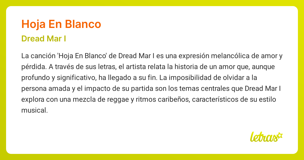 Significado de la canción HOJA EN BLANCO (Dread Mar I)