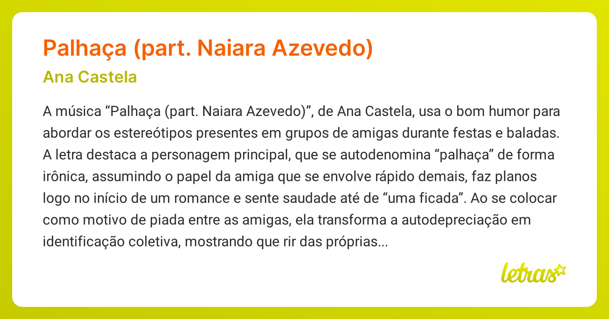 Significado da música Palhaça (part. Naiara Azevedo) (Ana Castela ...