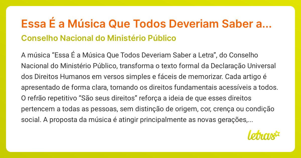 Significado da música Essa É a Música Que Todos Deveriam Saber a Letra ...