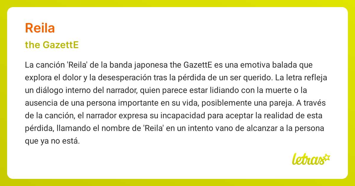 Significado de la canción REILA (the GazettE) - LETRAS.COM