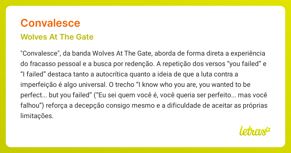 Significado da música CONVALESCE (Wolves At The Gate) - LETRAS.MUS.BR