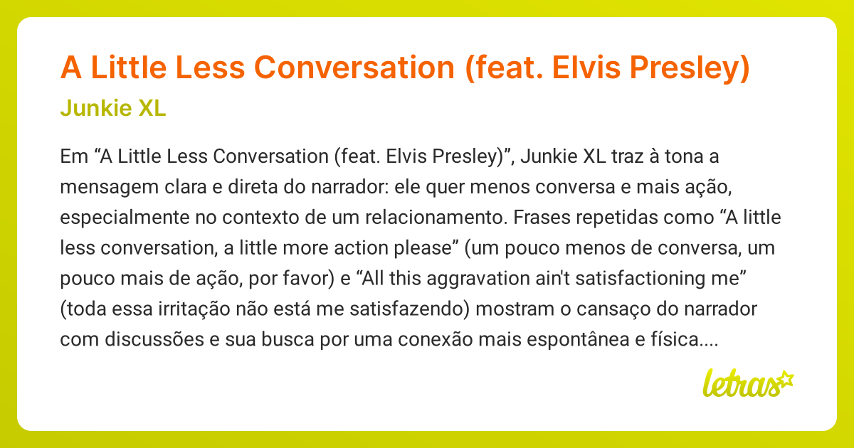 Significado da música A Little Less Conversation (feat. Elvis Presley ...