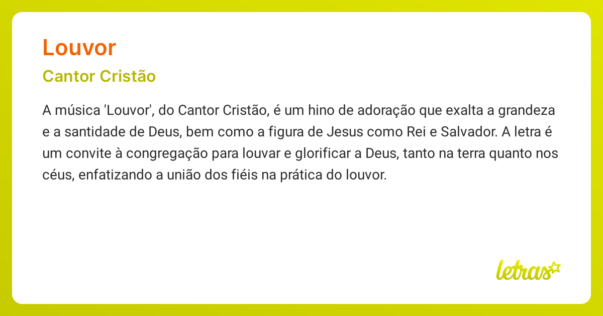 Significado da música LOUVOR (Cantor Cristão) - LETRAS.MUS.BR