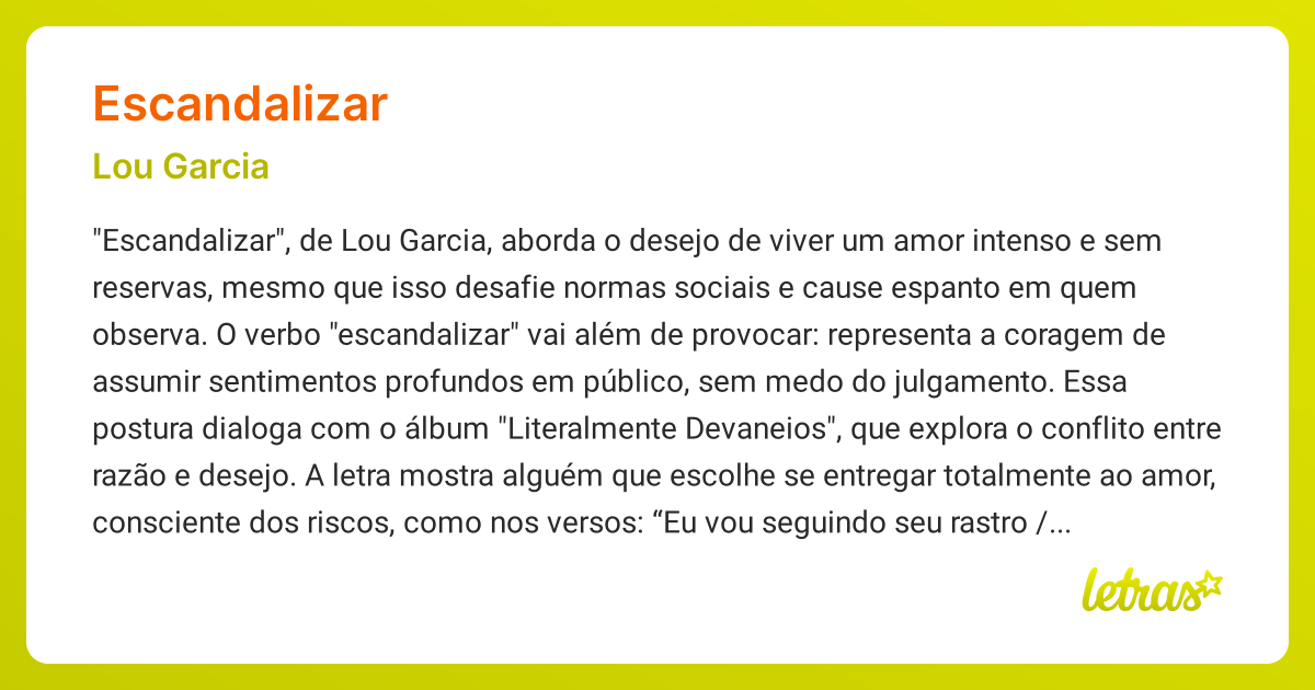 Significado da música ESCANDALIZAR (Lou Garcia) - LETRAS.MUS.BR