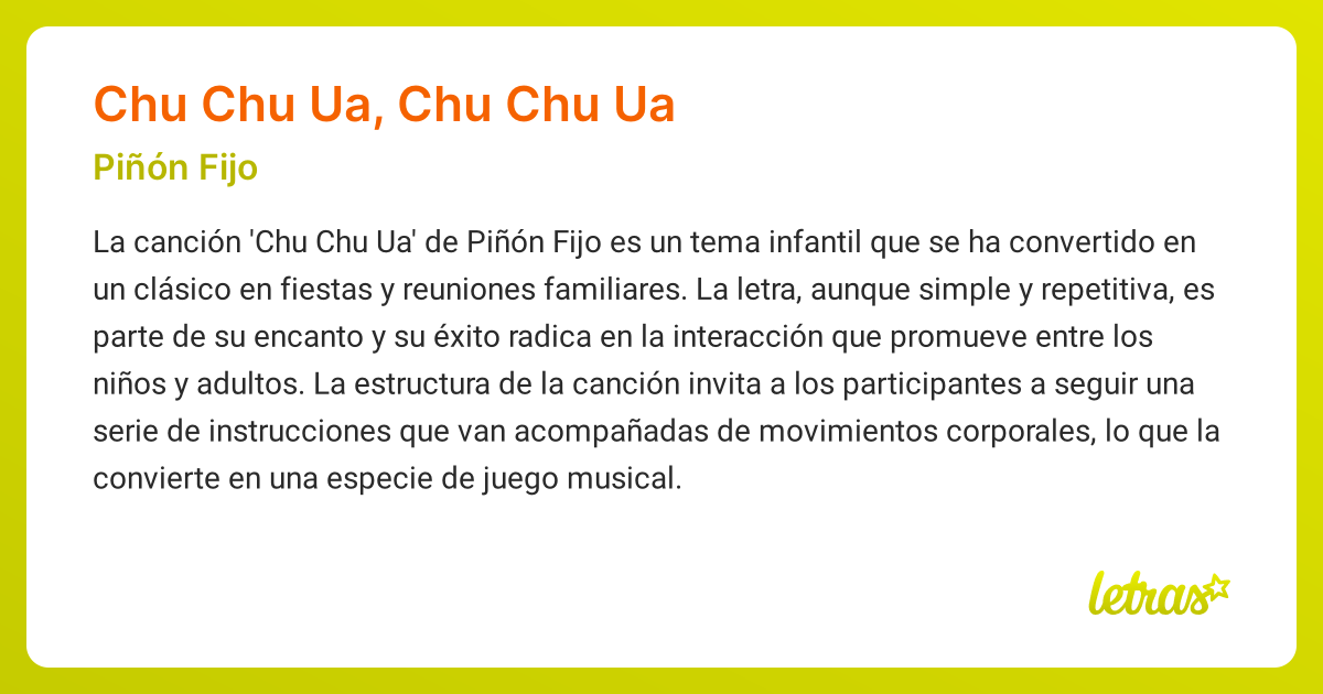 Significado de la canción CHU CHU UA, CHU CHU UA (Piñón Fijo) - LETRAS.COM