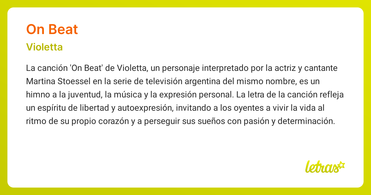 Significado de la canción ON BEAT (Violetta) - LETRAS.COM