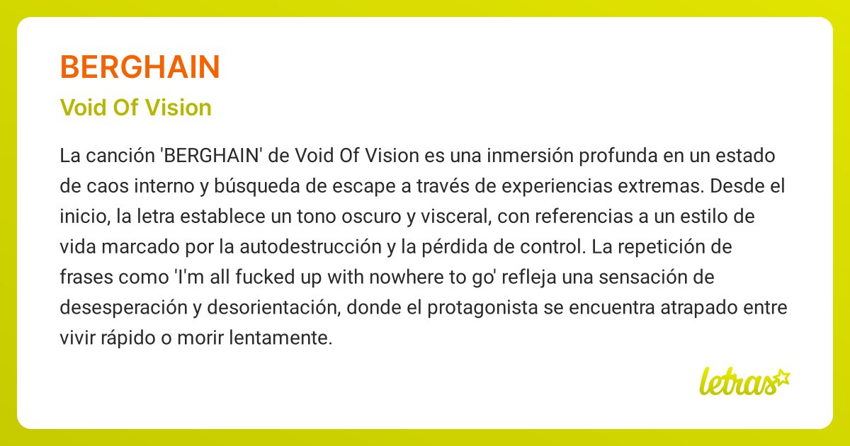 Significado de la canción BERGHAIN (Void Of Vision) - LETRAS.COM