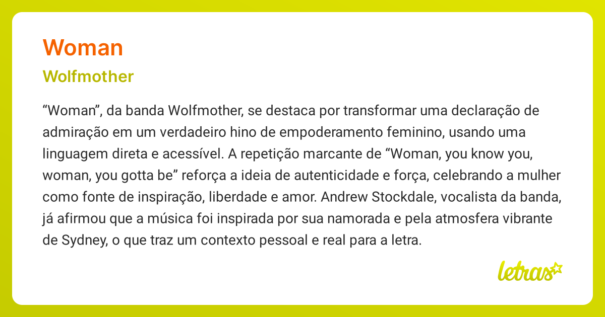 Significado da música WOMAN (Wolfmother) - LETRAS.MUS.BR