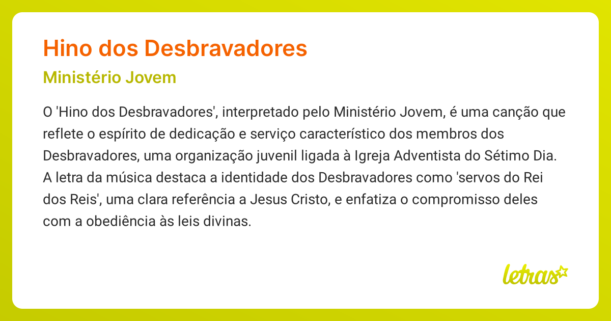 Significado da música HINO DOS DESBRAVADORES (Ministério Jovem ...