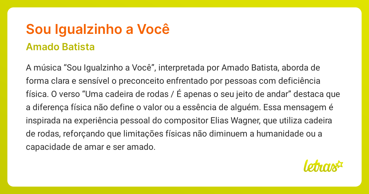 Significado da música SOU IGUALZINHO A VOCÊ (Amado Batista) - LETRAS.MUS.BR