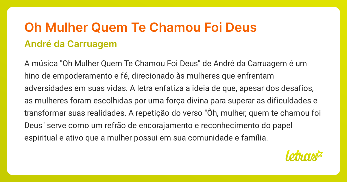 Significado da música Oh Mulher Quem Te Chamou Foi Deus (André da ...