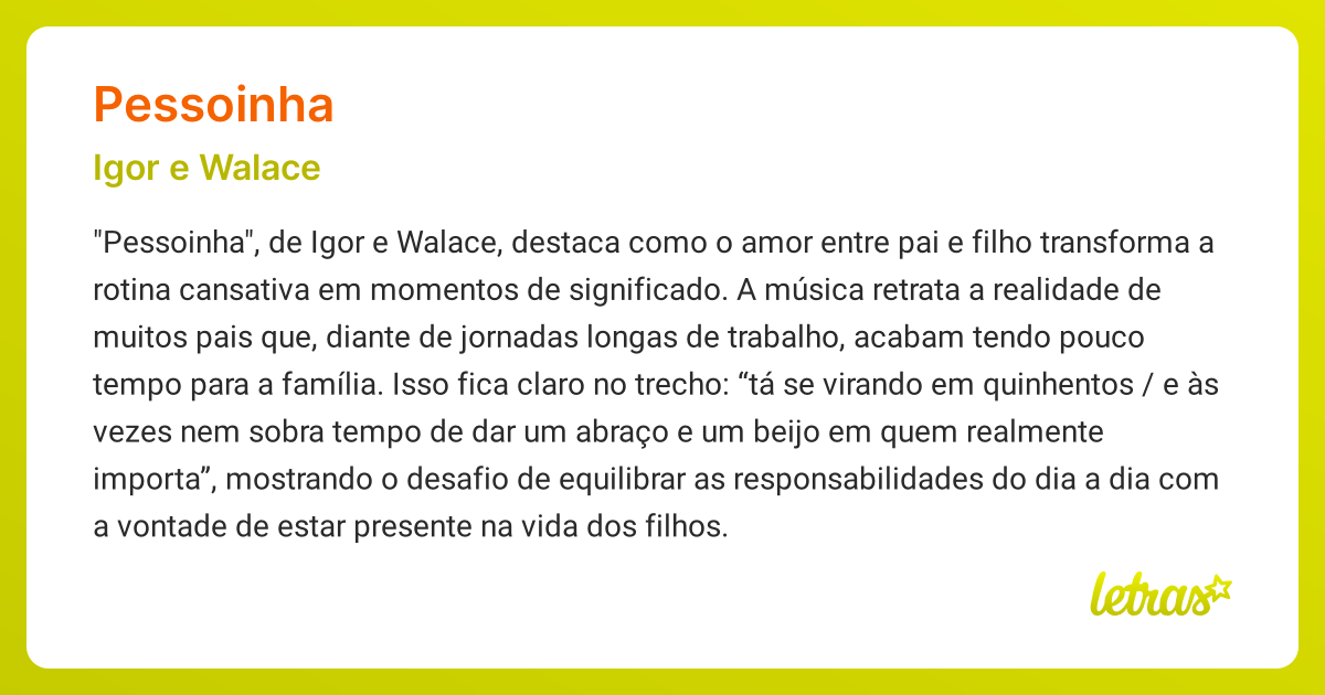 Significado da música PESSOINHA (Igor e Walace) - LETRAS.MUS.BR