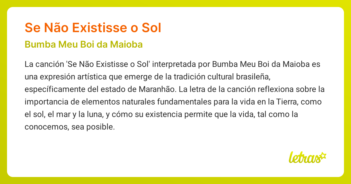 Significado de la canción SE NÃO EXISTISSE O SOL (Bumba Meu Boi da ...
