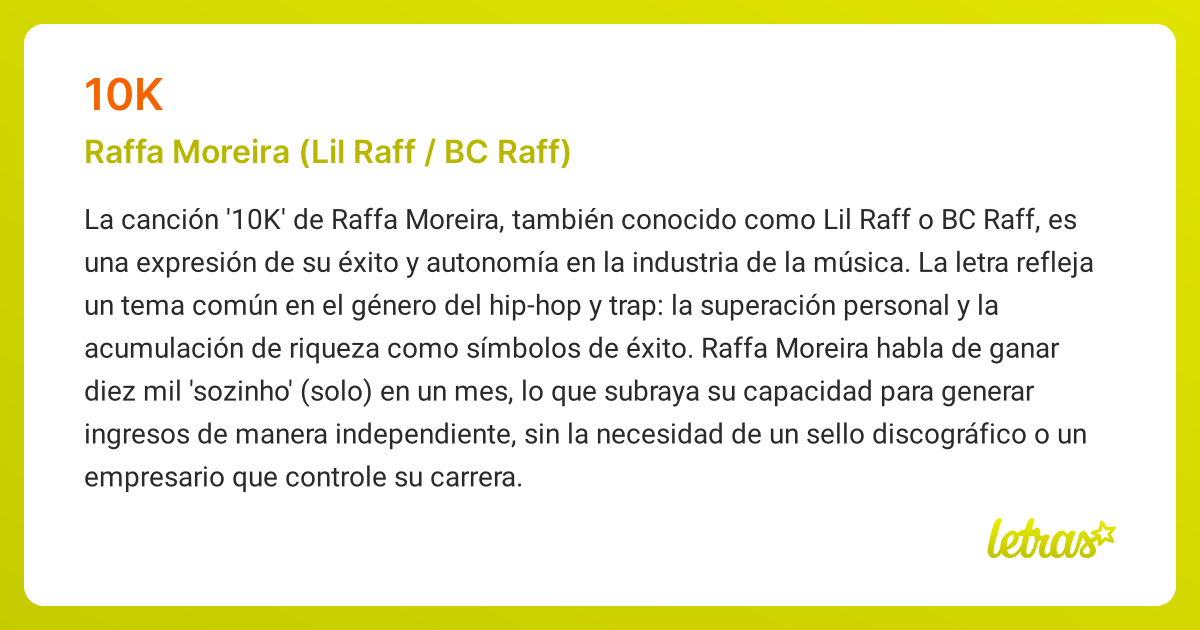 Significado de la canción 10K (Raffa Moreira (Lil Raff / BC Raff ...