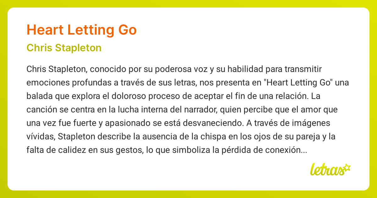 Significado de la canción HEART LETTING GO (Chris Stapleton) - LETRAS.COM