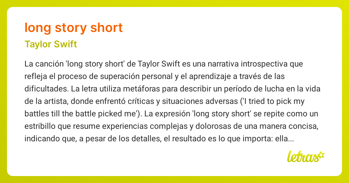 Significado de la cancion LONG STORY SHORT Taylor Swift LETRAS.COM