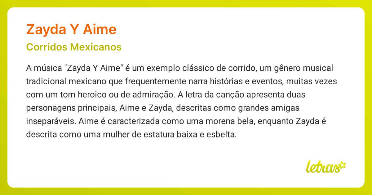 Significado da música ZAYDA Y AIME (Corridos Mexicanos) - LETRAS.MUS.BR