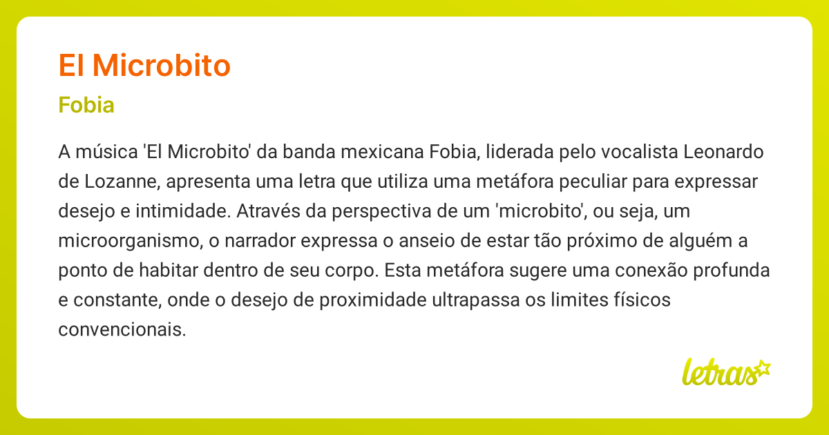 Significado da música EL MICROBITO (Fobia) - LETRAS.MUS.BR