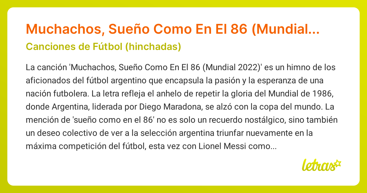 Significado de la canción Muchachos, Sueño Como En El 86 (Mundial 2022 ...