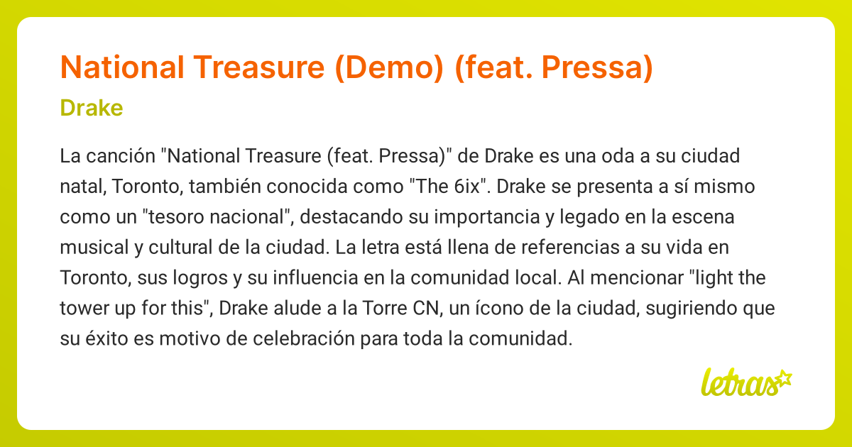 Significado de la canción National Treasure (Demo) (feat. Pressa ...