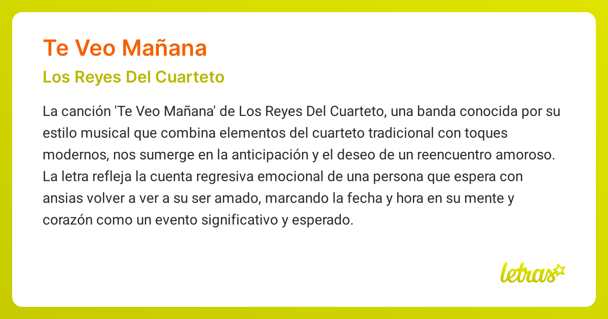 Significado de la canción TE VEO MAÑANA (Los Reyes Del Cuarteto ...