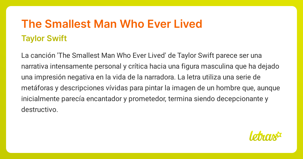 Significado de la canción The Smallest Man Who Ever Lived (Taylor Swift)