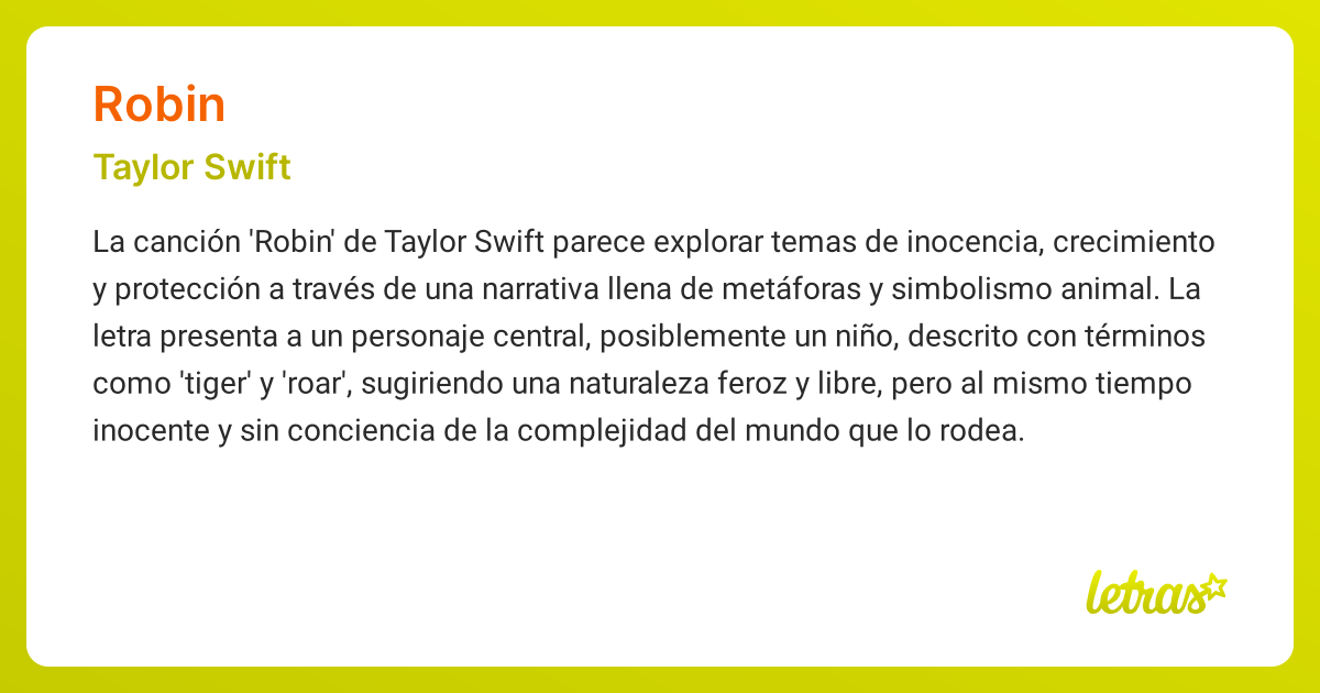 Significado de la canción ROBIN (Taylor Swift)