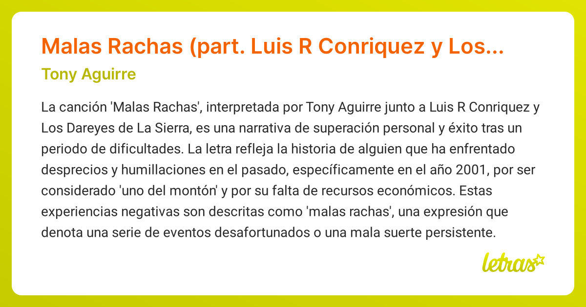 Significado de la canción Malas Rachas (part. Luis R Conriquez y Los ...