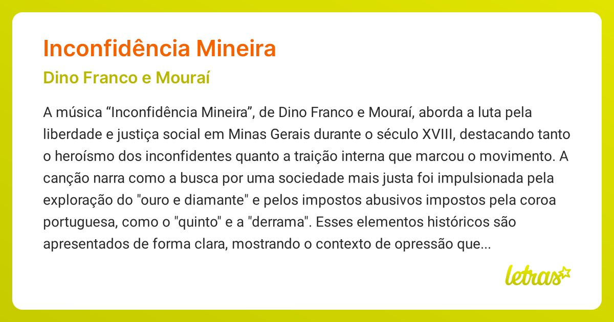 Significado da música INCONFIDÊNCIA MINEIRA (Dino Franco e Mouraí ...