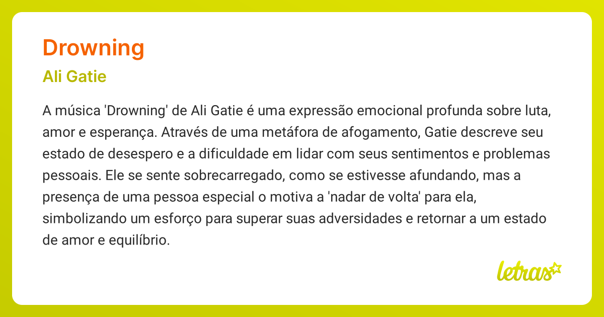 Significado da música DROWNING (Ali Gatie) - LETRAS.MUS.BR
