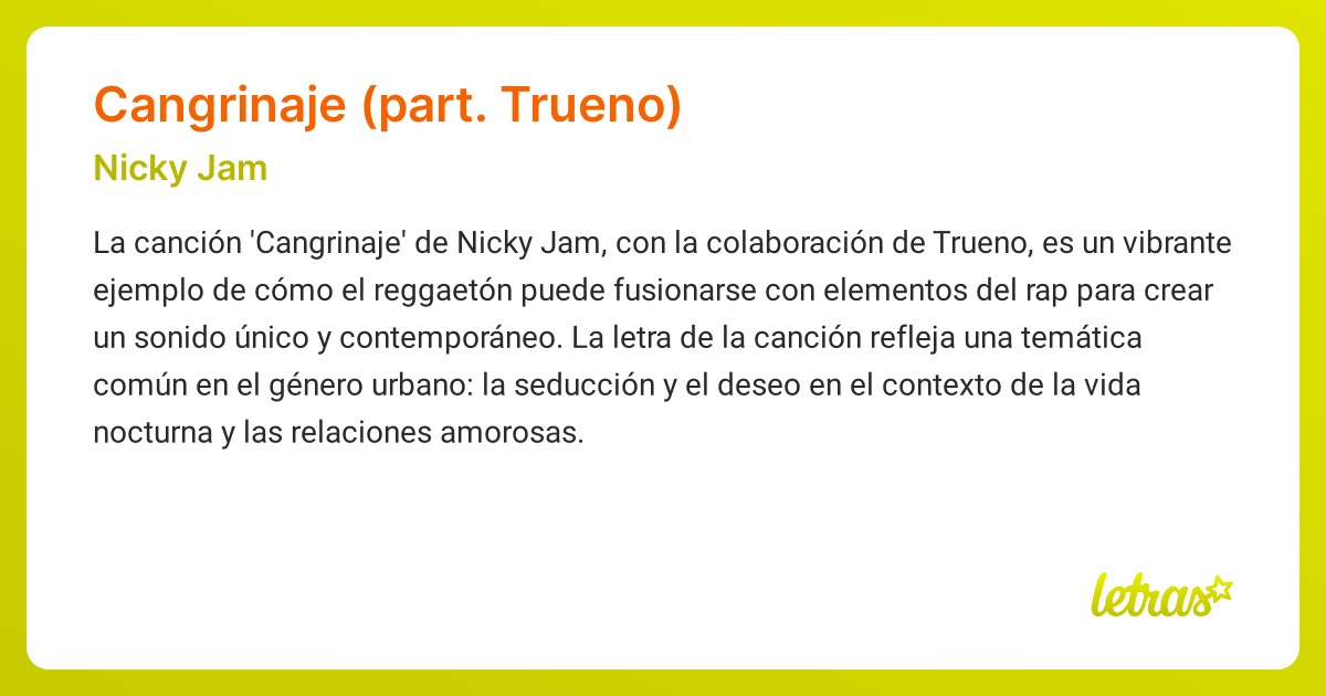 Significado de la canción CANGRINAJE (PART. TRUENO) (Nicky Jam ...
