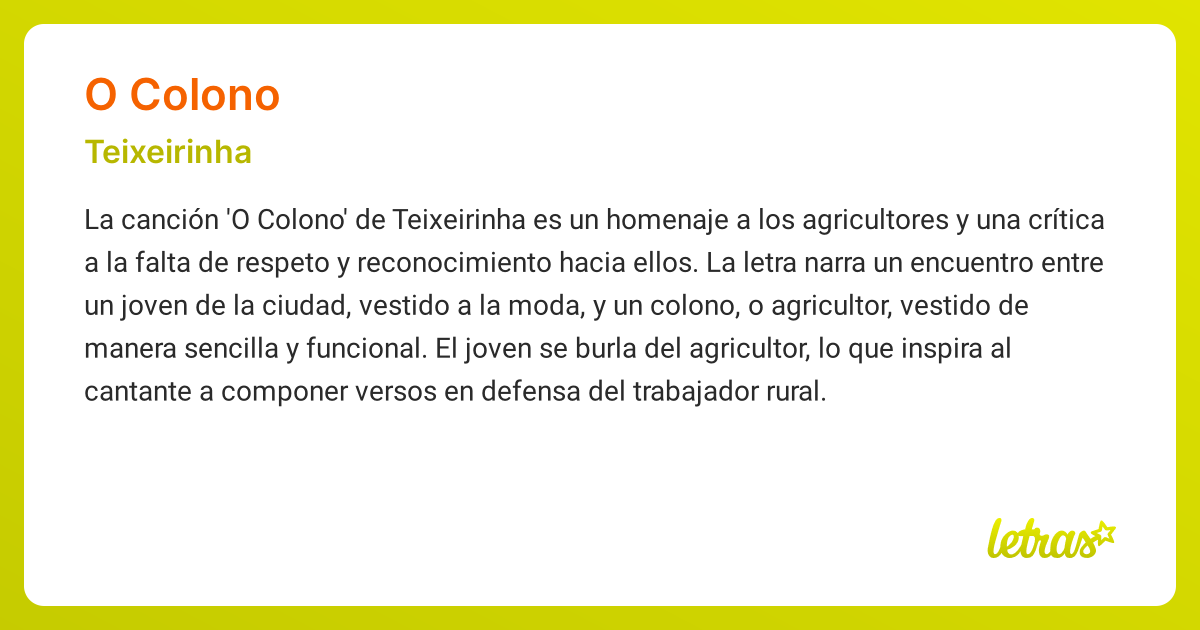 Significado de la canción O COLONO (Teixeirinha) - LETRAS.COM