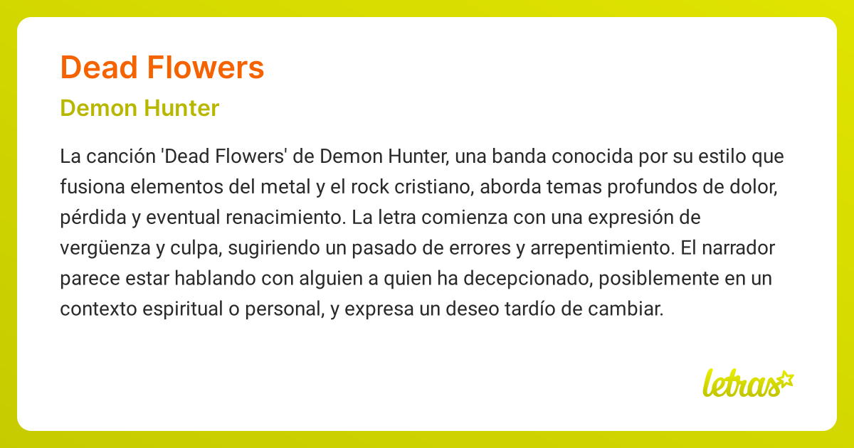Significado de la canción DEAD FLOWERS (Demon Hunter)