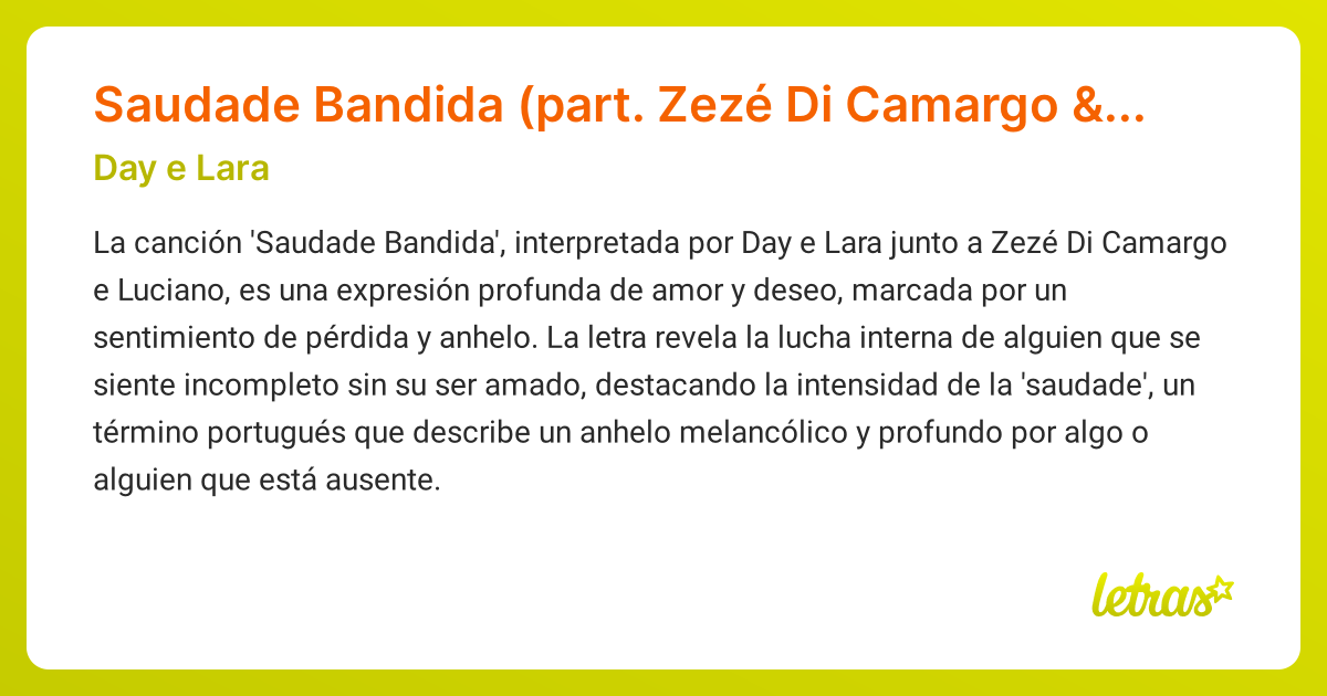 Significado de la canción Saudade Bandida (part. Zezé Di Camargo ...